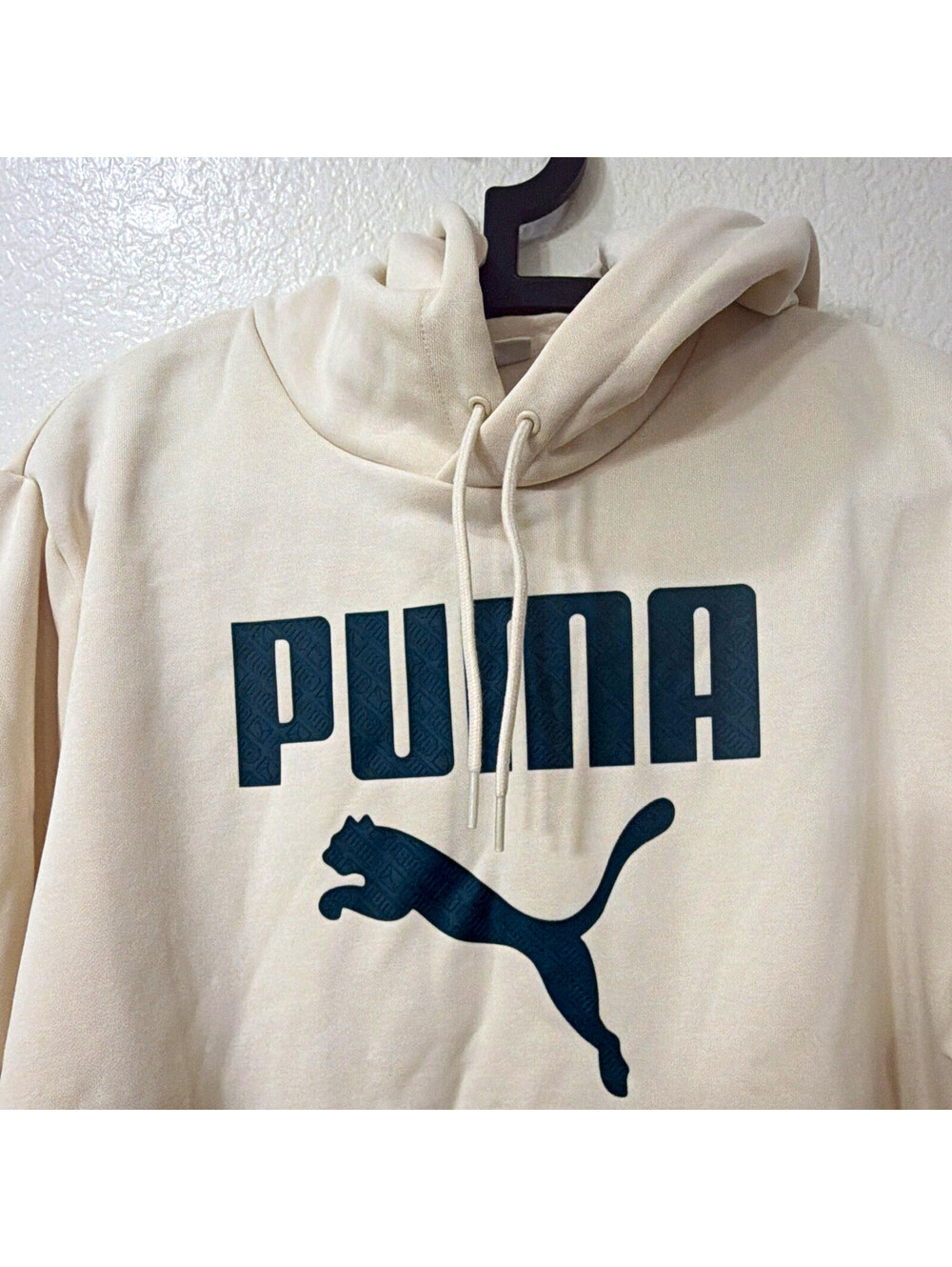 PUMA Better Essentials Beige Logo Pullover Hoodie Fleece Men's XL